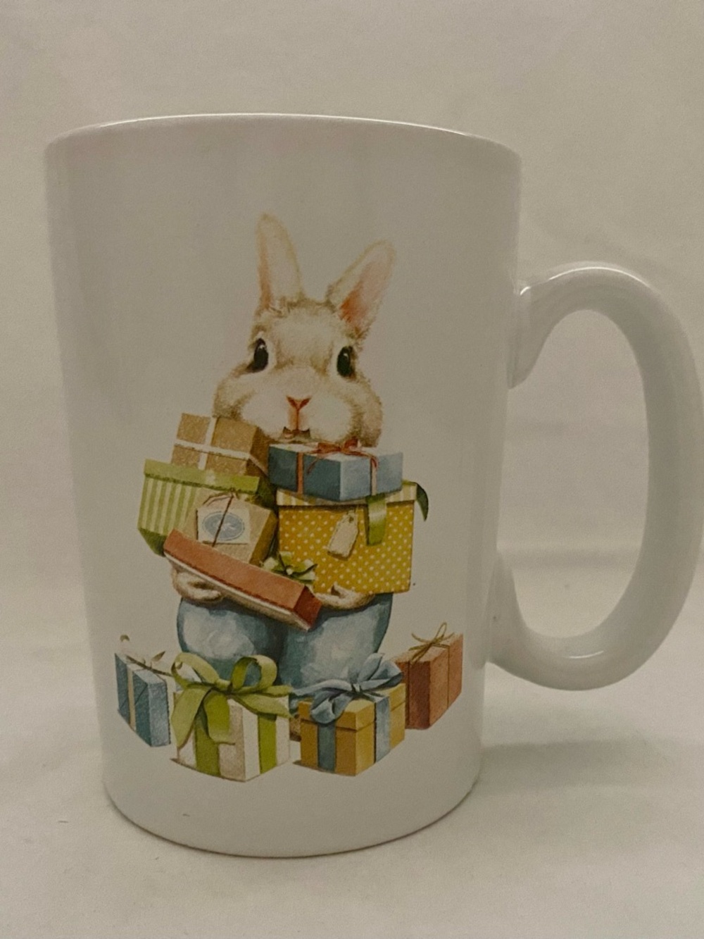 White Ceramic Bunny Mug with Pastel Gift Illustration